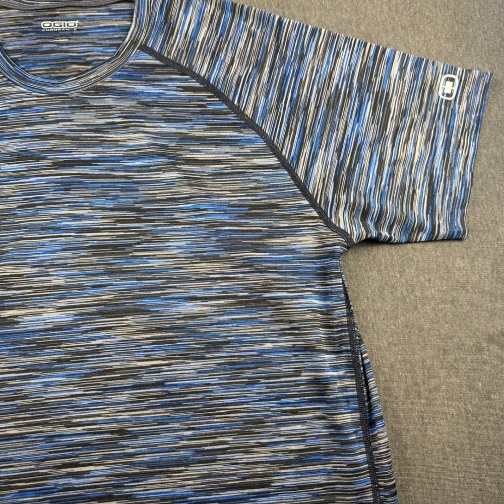 OGIO Endurance Mens Athletic T Shirt Striped Blue Gray Short Sleeve‎